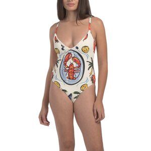 VACANCY CO Beige Ribbed One-piece Swimsuit